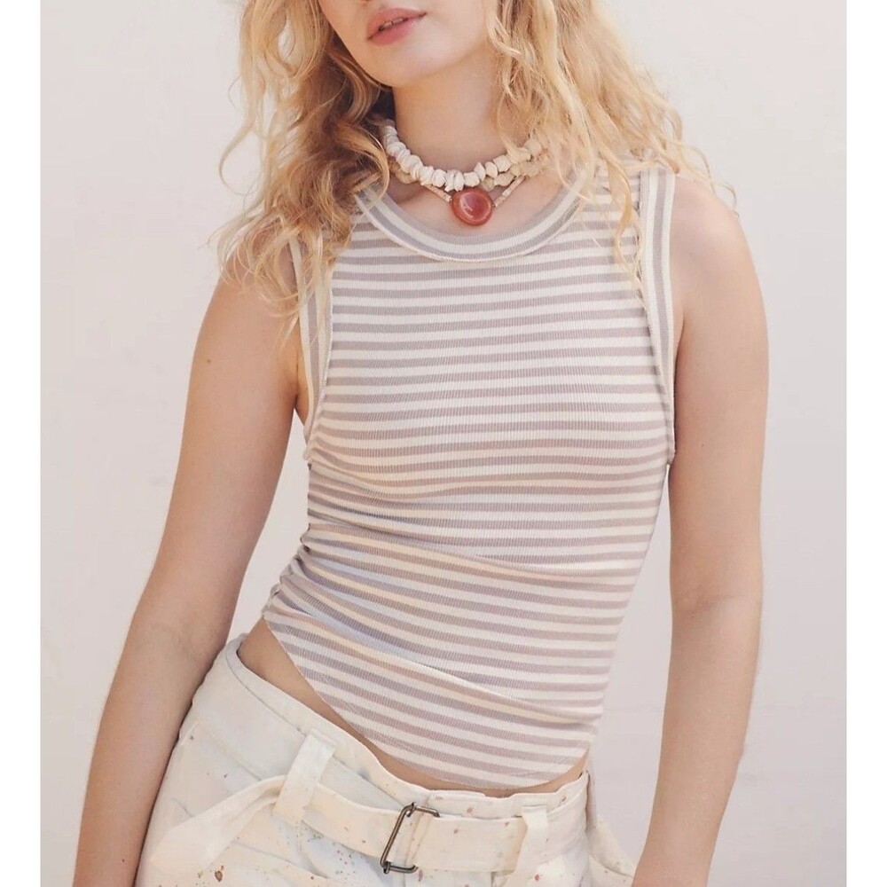 Free People Kate Stripe Tee S Ribbed Knit Tank Beachy Boho Coastal